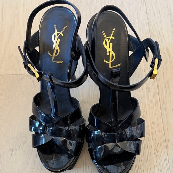 Yves Saint Laurent Black Patent Leather Tribute Heels - Picture 2 of 4